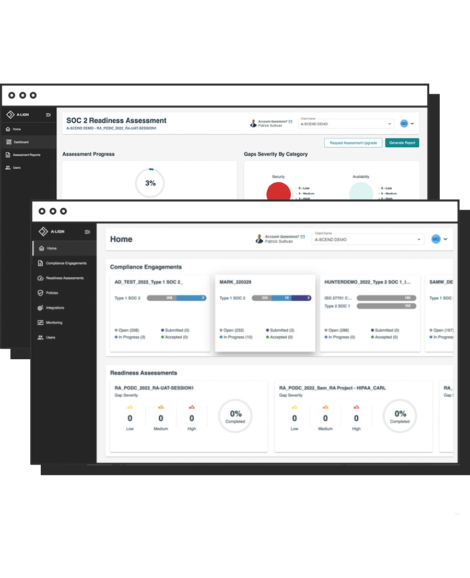 Screenshots of A-LIGN's compliance automation platform, A-SCEND